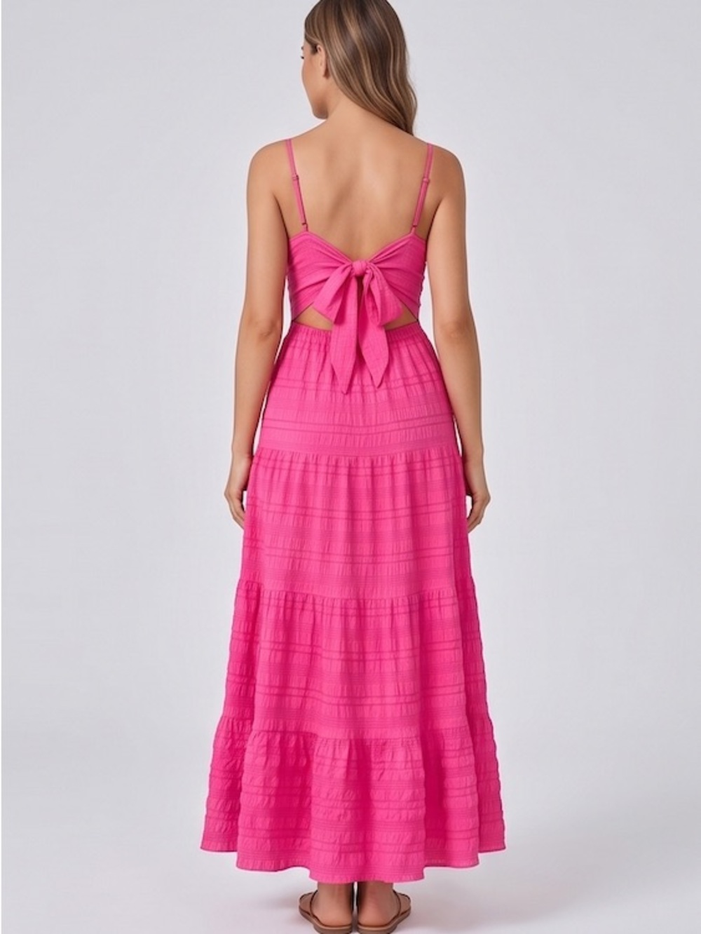 Hot Pink Floral Tie-Back Tiered Maxi Dress - Picture 2 of 6